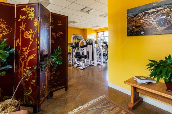 waiting area looking into gym