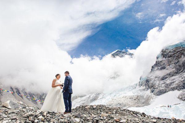 An adventurous hiking wedding at Everest Base Camp in Nepal