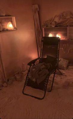 Salt cave with zero gravity chair..