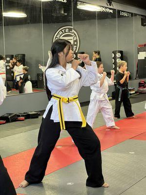 My daughter in her taekwondo class at Final Strike Martial Arts.