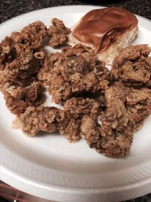 Fried Chicken Gizzards with a roll