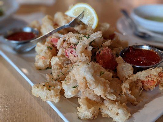 Calamari with Fried Peppers and Onions