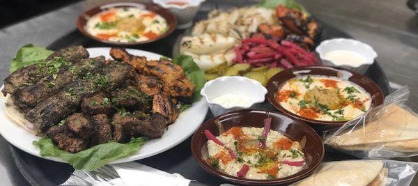 Mixed grill platter, side of hummus and Baba ganoosh