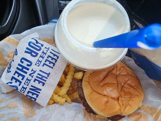 Hamburger meal with a salted caramel shake. It was absolutely delicious.