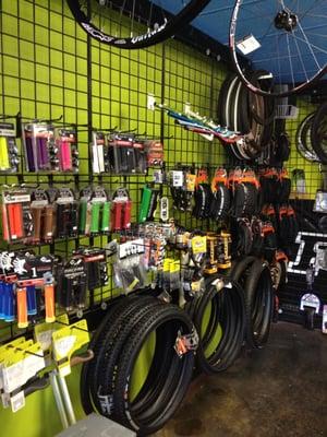 Rubber, wheels, locks, bars, pedals and more.