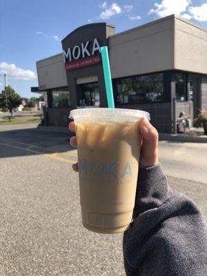 Medium iced honey lavender latte (seasonal)