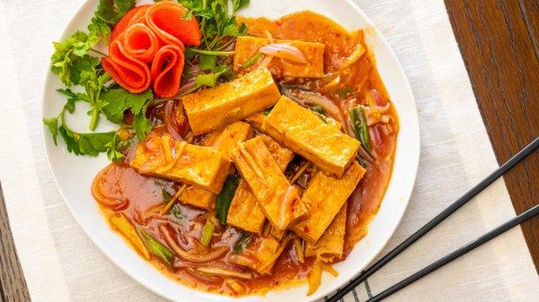 Delectable wok-fired ginger tofu