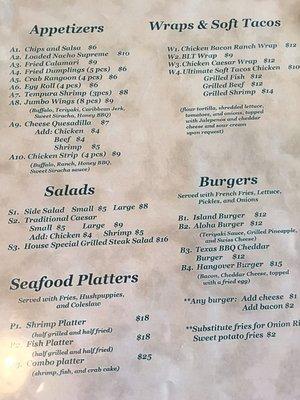 Regular  and Asian Menu Castaways