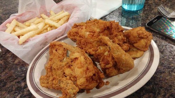 4 Pc. white chicken dinner with a double order of fries.