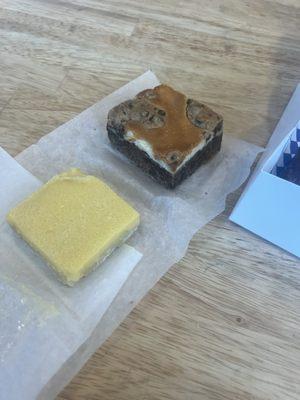 Cheesecake brownie, lemon bar