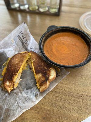 The tomato soup had a great flavor. It had quite a kick, but I like spice. The grilled cheese was good, but I took the pork belly out.