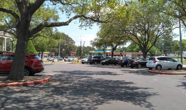 This is the library's parking lot, which is prominently placed at the corner of Walker St. and TX Highway 3.