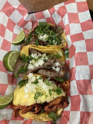 Steak and Al pastor tacos