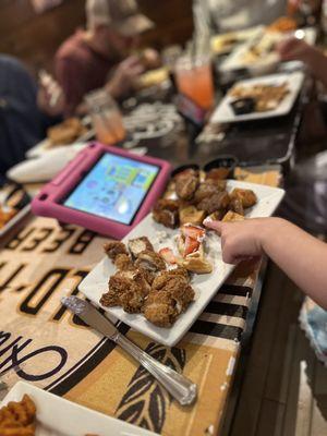 Kid' chicken and waffles plate (and a little on the go entertainment) Wafflesome