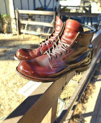 Red boots with partial spit shine. How I like them.