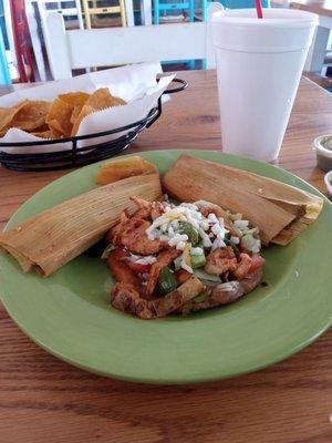 Chicken sope and tamales.