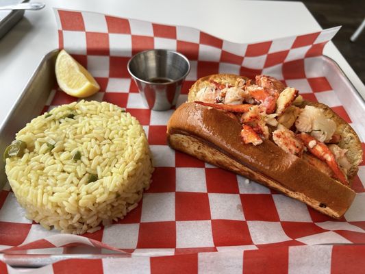 Lobster roll with side of Rice Pilaf