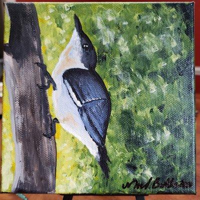 "Birding " 6x6 acrylic on canvas painting