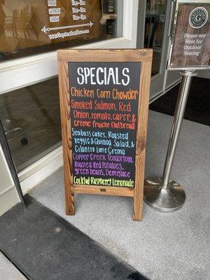 Specials menu upon entering