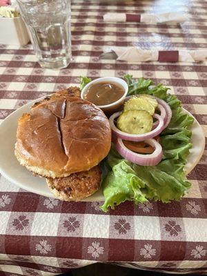 Pork schnitzel with jager sauce