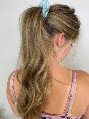 Balayage hair up from the back.