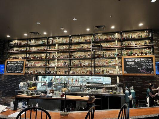 Bar area with lots of Whiskey Options