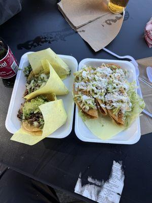 Tacos de tripa and tacos dorados....