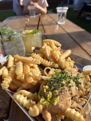 Filthy fries, pickle spritz, yard smash cocktails