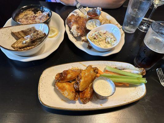 Rueben dip, fish and chips and proper whiskey wings