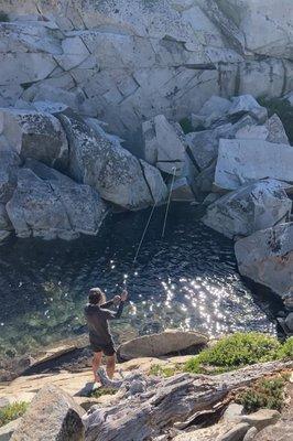 Fishing in the Desolation Wilderness in the Sierra with gear/instruction from Fish First