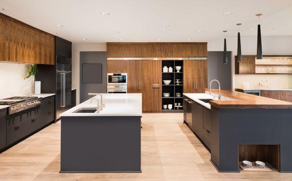 modern grey and wood kitchen remodel