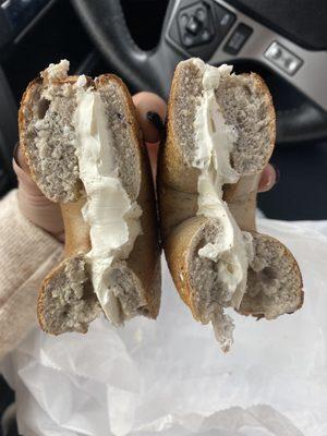 Blueberry bagel with lite plain cream cheese