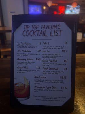 Cocktail list