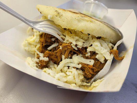 Shredded beef arepa