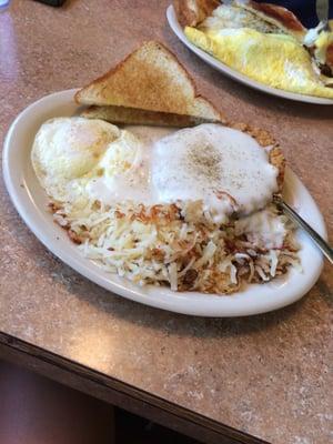 Chicken fried steak and eggs