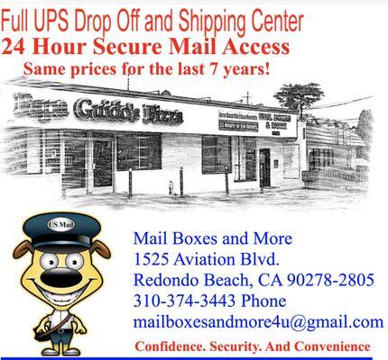 Full UPS Drop Off and Shipping Center. 24 Hour Secure Mail Access. UPS and USPS Shipping Center Redondo Beach/South Bay. Mail Boxes and More