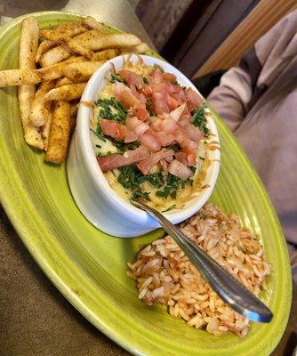 Chicken Picado with Spanish rice and fries