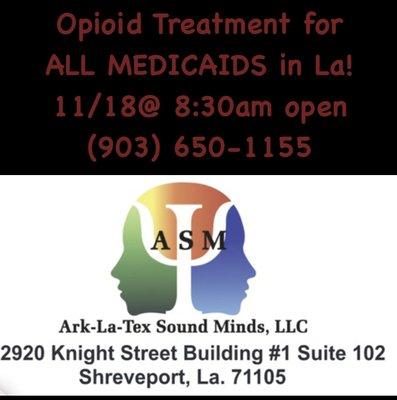 MAT/Treatment for Opioids\ dependence. LA MEDICAID ACCEPTED