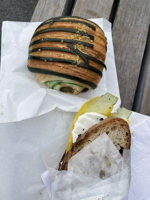 Zucchini Sandwich and Pistachio Chocolate Croissant