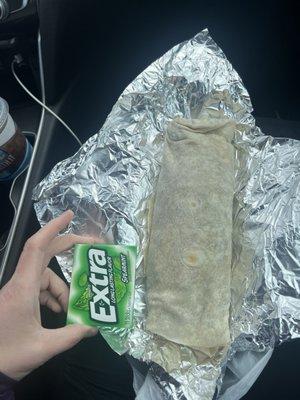 Gum pack for scale  Carne asada burrito