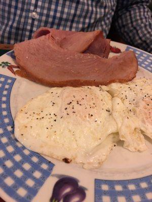 Country ham and over med eggs