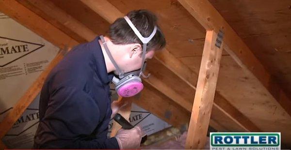 Rottler technician inspecting an attic