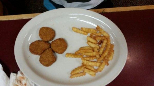 "Chicken Tenders" $5.95 more like for overdone chicken nuggets with some Ore-Ida fries from the grocery store.