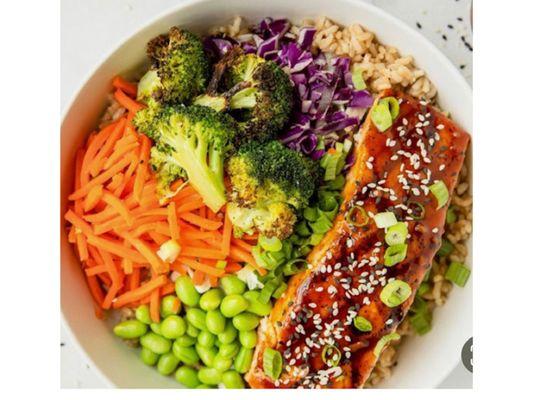 Teriyaki Salmon Bowl -Chose up to 18 organic veggies