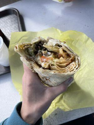 California burrito comes with meat, fries, cheese, guacamole, and sour cream