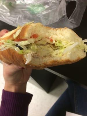 A tuna sandwich with a thin line of tuna?