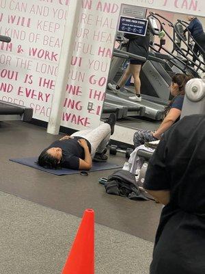 I see these two same ladies all the time just talking/gossiping, using up space & equipment! GTFO of the gym!