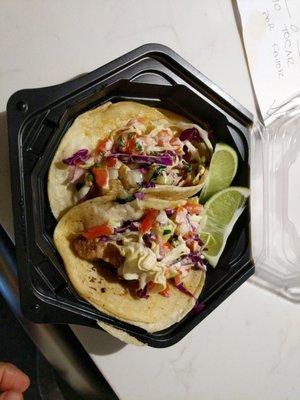 One shrimp and one mahi mahi taco, $3 ea., Taco Tuesday!!!