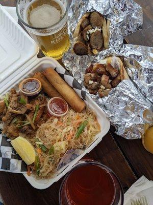 Chicken adobo, pancit and lumpia