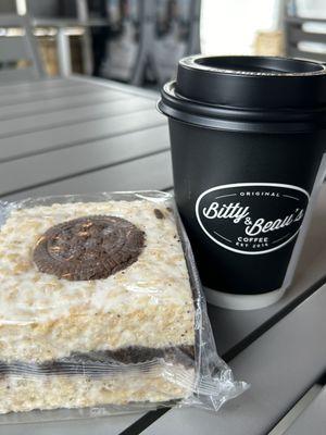 Peppermint bark Latte  Cookies and cream krispy